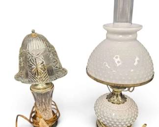 Milk Glass Electric Oil  Cut Glass Lamp