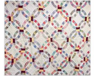 HandSewn Double Wedding Ring Quilt 74 x 84 
