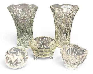 Waterford, Augustina  Floral Crystal Bowls and Anchor Hocking Vases