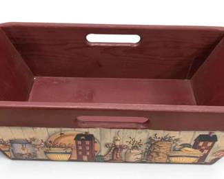 Red Wood Storage Bin W Cutout Handles  Design