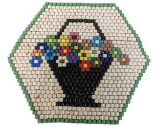 Glass Bead Trivet W Black Basket  Flowers