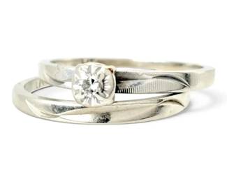 14k White Gold Diamond Engagement Ring With Wedding Band 3.24g Total