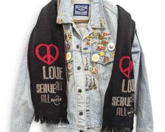 Hard Rock Cafe Denim Jacket, Scarf,  Pins Size M