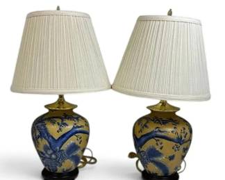 Oriental Accent Painted Lamp Pair