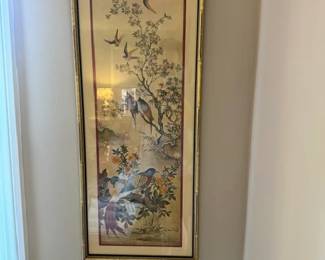 Professionally Framed Chinoiserie Print. Gold Faux Bamboo Frame. ~37H 1 of 2