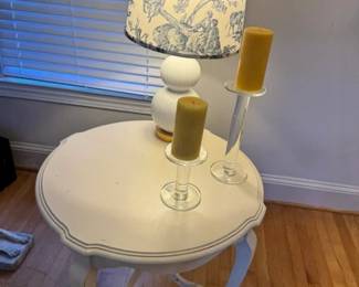 Ethan Allen Off-White Distressed Side Table ~25"H x 26.5W