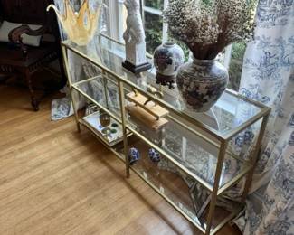 Champagne Gold and Glass Console Table ~50"W