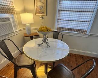 Gold Bistro Table, Faux Marble Top, Chairs Included 30"