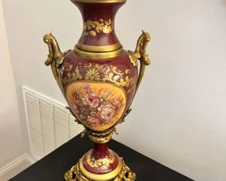 Tall, Hand-painted Urn. There are two, but one doesn't have lid. ~25"H