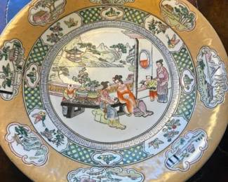 Large Decorative Chinoserie Bowl 14"D