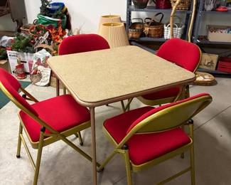 RETRO FOLDING CARD TABLE AND CHAIRS - RED