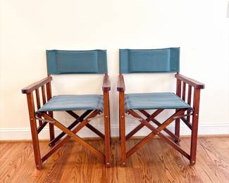 Pair of Wooden Folding Directors Chairs Green 