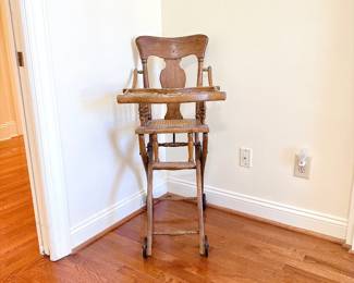 Antique Oak High Chair and Stroller Combination 