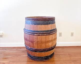 Vintage Wooden Coopered Barrel with Iron Bands 