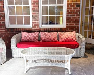 White Wicker Sofa - White Wicker Glass-Top Coffee Table