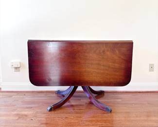 Vintage dark wood drop-leaf table pedestal base 