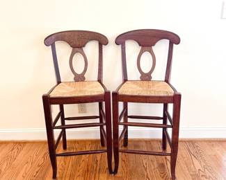 Pair of Wooden Barstools with Rush Seats 