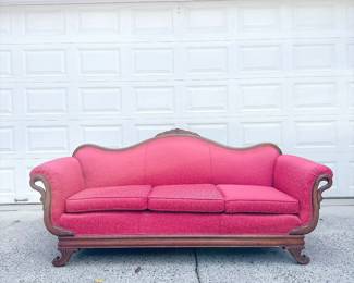 Vintage Red Duncan Phyfe-Style Sofa - This item is available for pre-sale. You may purchase on our website using this link: https://www.pureandsimplecarolinas.com/shop/cramerton
