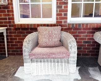 White Wicker Barrel Armchair 