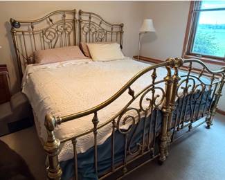 Antique King Size Brass Bed with mattress and split box springs $395