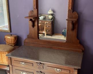 Antique Eastlake Dresser with Mirror and Granite/Marble Top $295-matches 3/4 bed and commode