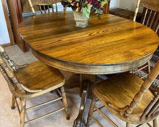 Claw Foot Oak Dining Table and Four Chairs $325