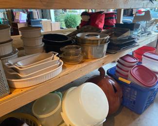 baking and storage items, including vintage Tupperware