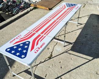 Ka-Pong Portable Folding Beer Pong Table With American Flag Design - 8 Ft Adjustable Height