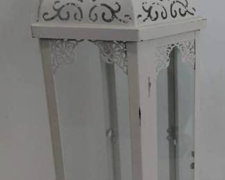 Tall White Metal and Glass Lantern
