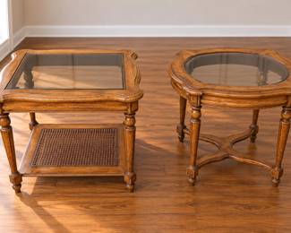Vintage Sheraton Regency Style End Tables with Glass Top