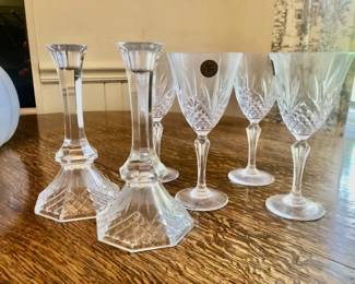 Cristal de Flandre Set Of 4 Goblets & American Crystal Collection Candlestick Holders