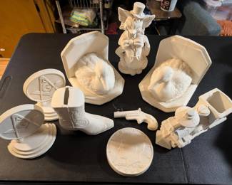 Ready to Paint Ceramic Decor - Liquor Decanter, Bank, Bookends & More