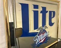 1990s Miller Lite Beer Logo Mirror Wall Hanger Bar Decor Sign