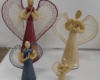Natural Straw Grass Handmade Angel Set of 4