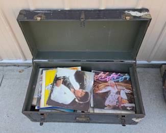 Antique 1949 WWII Steamer Trunk Filled with Records