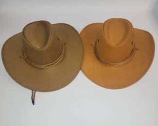 2 Felt Cowboy Hats with Braided Bands - Tan & Brown