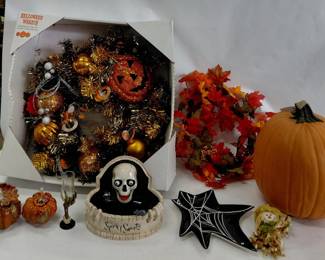 Fall Decor Collection - 2 Wreaths, Candy Dishes, Wine Glass, Sugar & Creamer, Carving Pumpkin