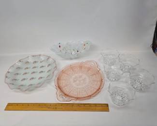 Vintage Pink Jeannette Glass Co. Depression Glass w/ Other Vintage Glassware