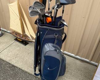 Nike Golf Bag & Club Lot: King Snake Oversize Irons, Prince Triax 3 Wood, Dynaflite & Umbrella