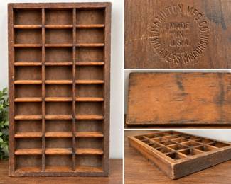 Antique Hamilton Mfg Co Wooden Printer's Type Case Compartment Letterpress Display Tray - Potterville