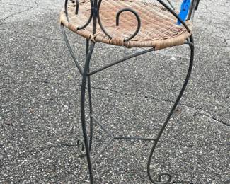 Wrought Iron Scroll Plant Stand w/ Woven Rattan Bottom, 34" Tall