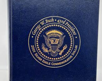 George W Bush - 43rd President - 2001 Silver Eagle Commemorative Dollar - Colorized / Case / COA