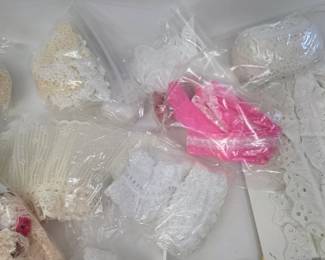 Small Collection of Fabric Ribbon and Other Sewing Materials