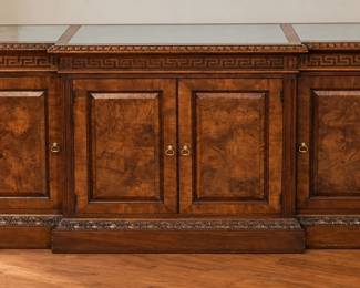 Vintage Hekman Furniture Breakfront Buffet Sideboard with Green Marble Inserts