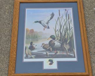 Autumn Air Framed Duck Print By Leo Stans 1993 Hand Signed Remarked Conservation Edition 25" x 33"