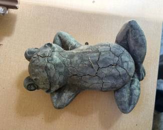 Decorative Frog Garden Statue with Large Eyes & Green Patina Finish - Lake Odessa Off-Site