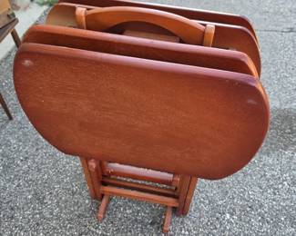 Wooden TV Tray Tables with Matching Storage Rack