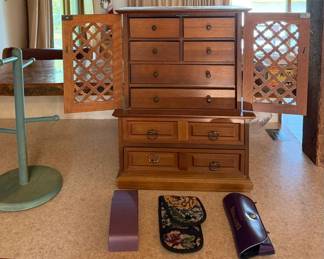 Wooden Jewelry Armoire Cabinet with Lattice Doors, 8 Drawers & Jewelry Accessories - Lake Odessa Off-Site