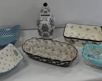 Temptations Lot 4/5 - Breadbasket, Casserole, NIB Lighted Ginger Pot, 2 Bowl, Oven Safe Containers