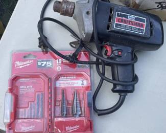 Sears Craftsman 3/8 Inch Corded Electric Drill and Milwaukee 10 PC Step and Drill Bit Set – Grand Rapids Off-Site
